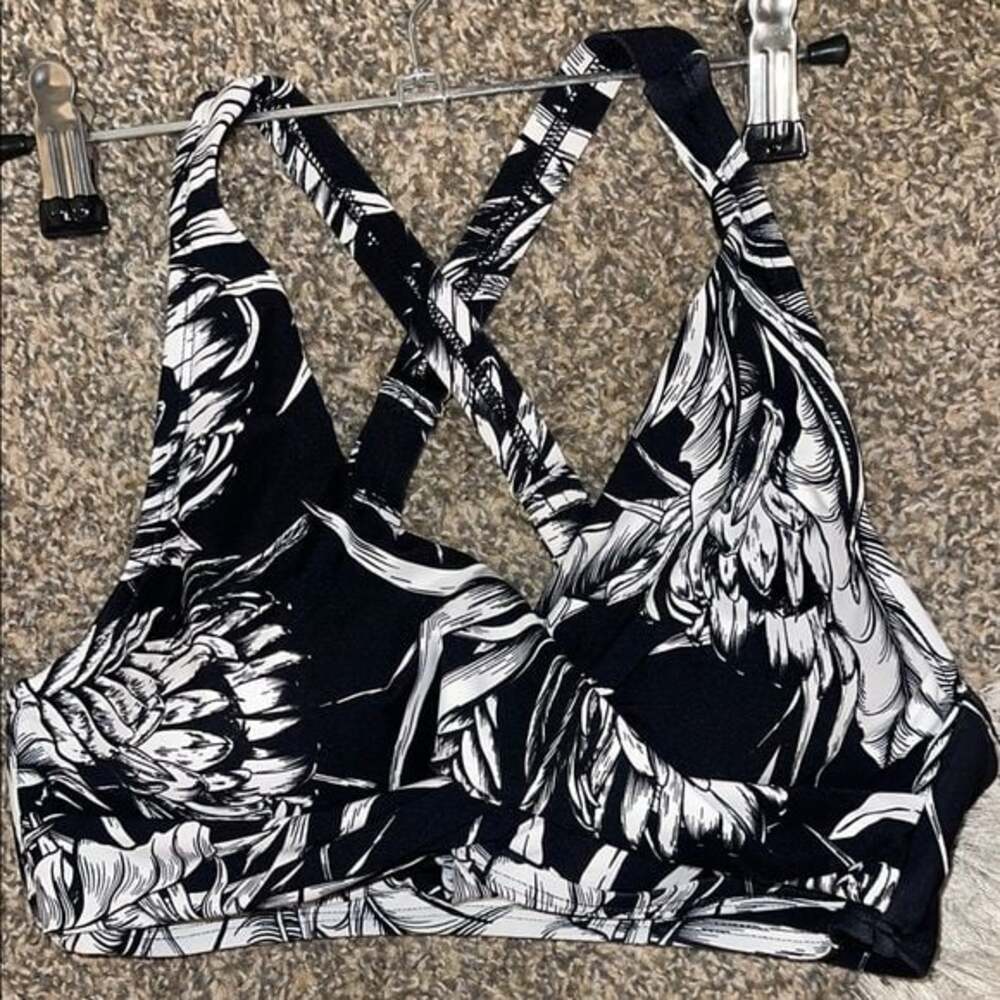 Steve Madden Black and White Bikini with Floral Design-SMALL